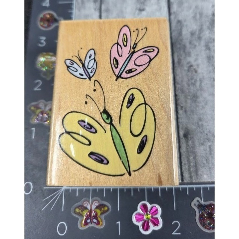 Hero Arts Three Sketched Butterflies E2904 Rubber Stamp Wood #A42